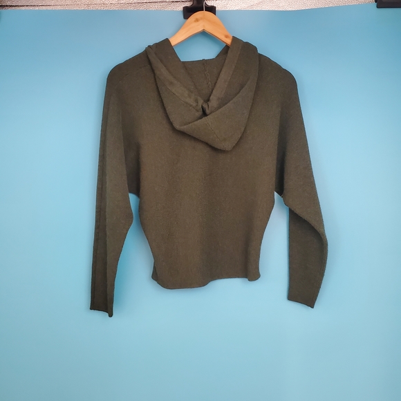 Cyrus Army Green Hooded Top Size XS Waffle Knit Dolman Sleeve - Picture 3 of 5
